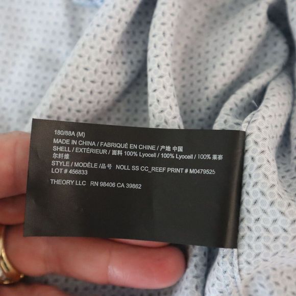 Theory M0479525 Men's Sz M Blue Multi Reef Print Noll Button Down S/S Shirt $165 - Picture 5 of 5